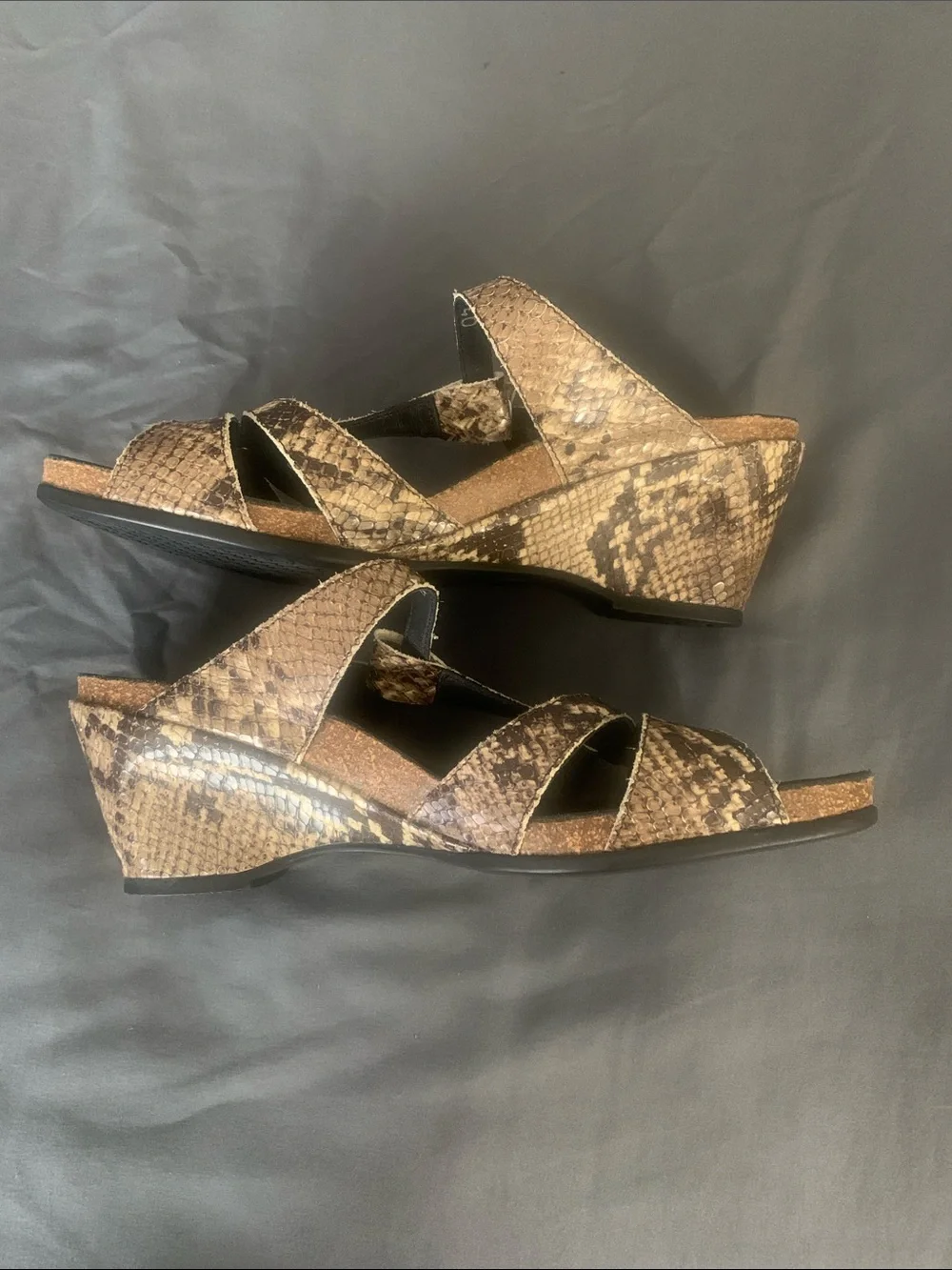Mephisto Women's Brown Snake-Print Wedge Sandals